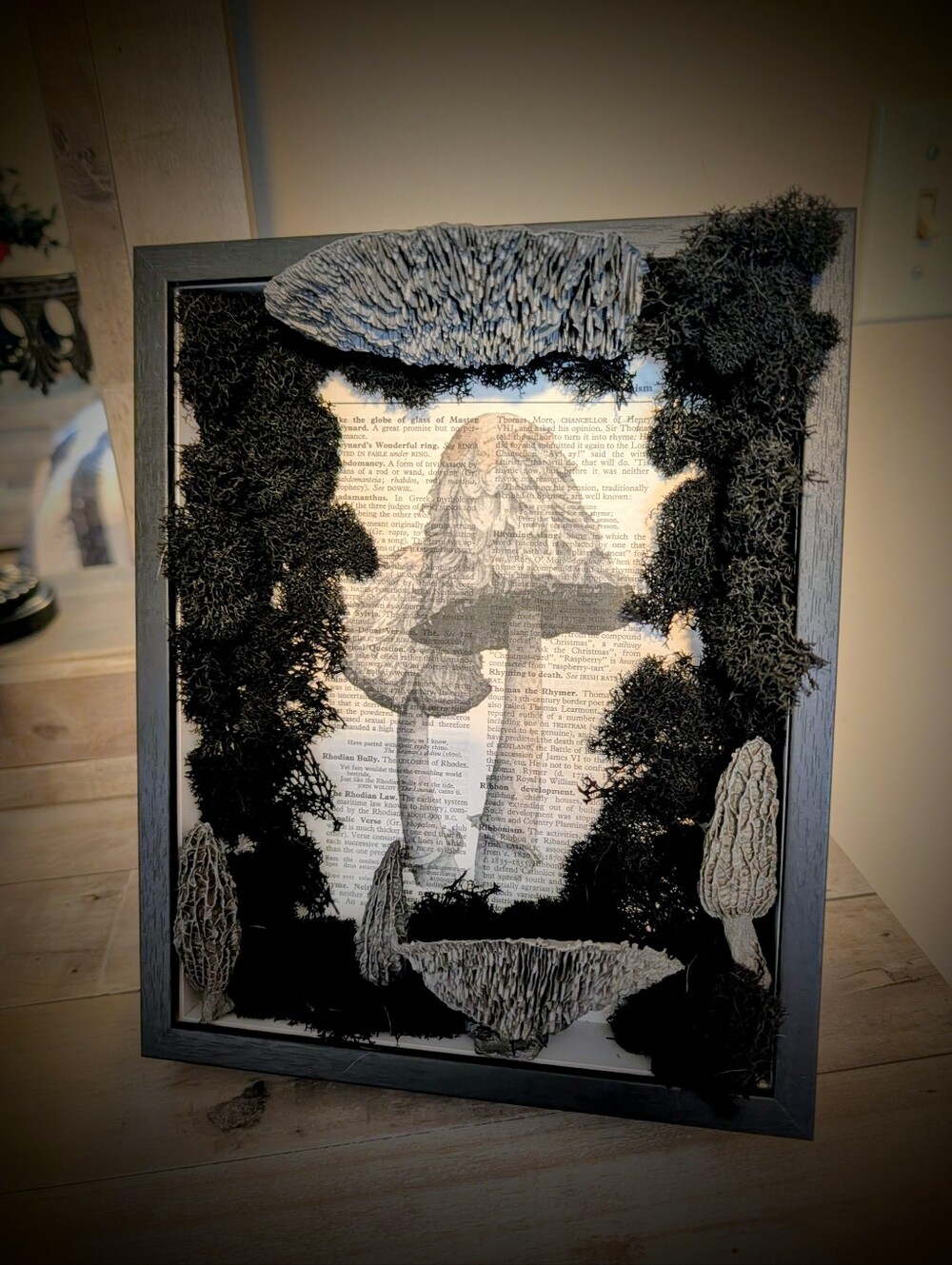 Black Mushroom Shadowbox Wall Art Handmade